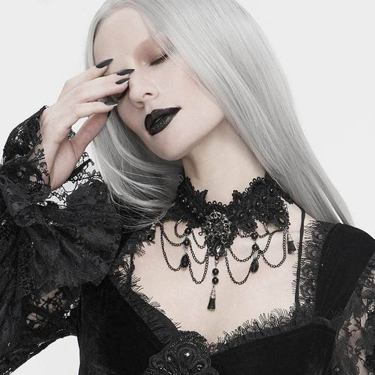 Black Chain Design Broad Lace Gothic Choker