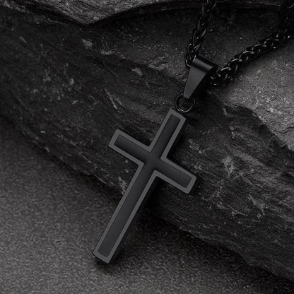 Christian Black Enamel Cross Necklace for
