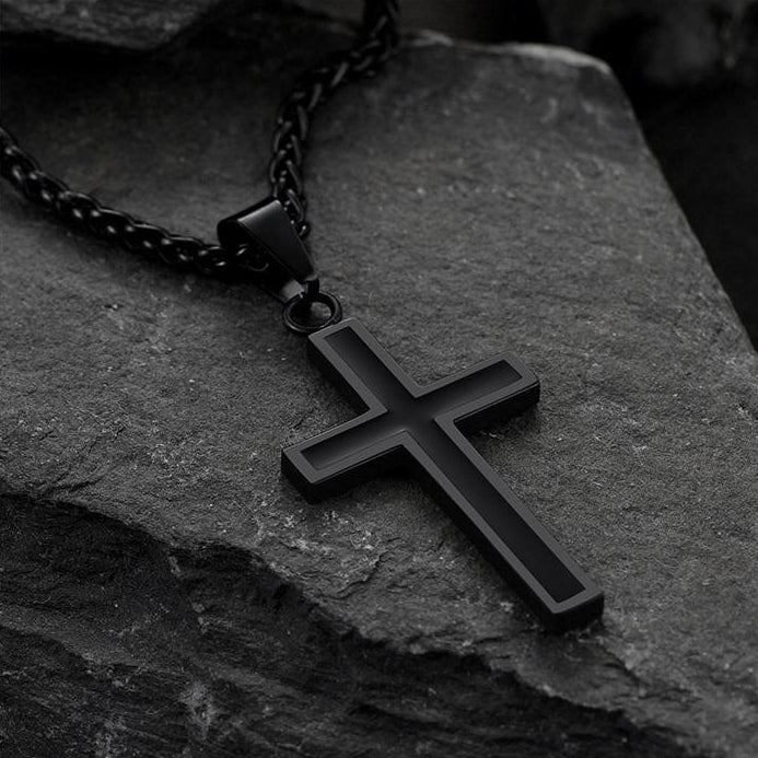 Christian Black Enamel Cross Necklace for
