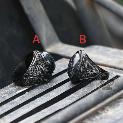 Black Turquoise Patterned Stainless Steel Ring
