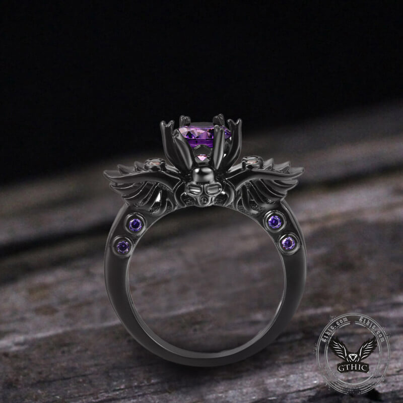 Black Skull Zircon Inlaid Brass Ring