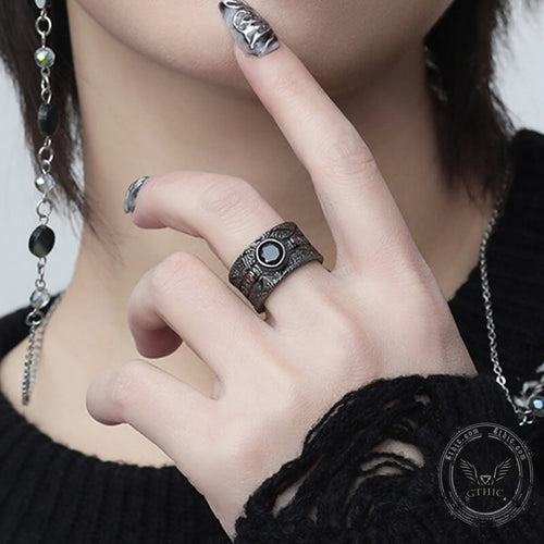 Black Textured Stone-set Copper Open Ring