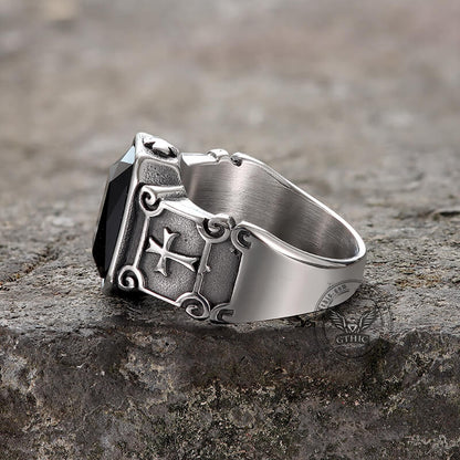 Black Zircon Stainless Steel Cross Ring