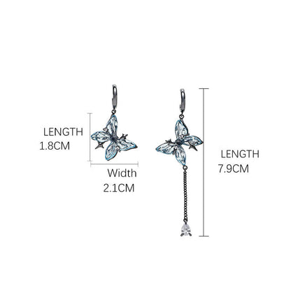 Blue Butterfly Tassel Asymmetrical Drop Earrings