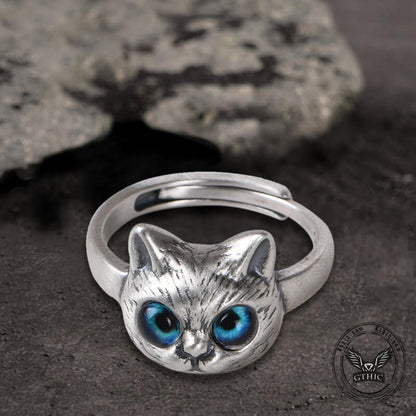 Blue Eye Cat Sterling Silver Open Ring