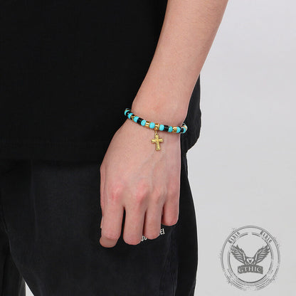 Colorful Turquoise Stainless Steel Cross Bracelet