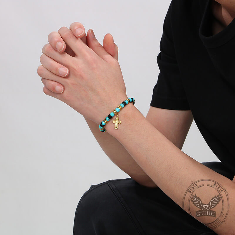 Colorful Turquoise Stainless Steel Cross Bracelet