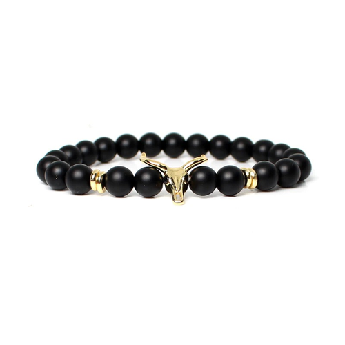 Bracelet With Black Cow of Stone and Beaded / Male Jewellery Pulseras