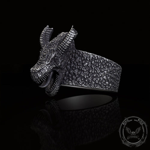 Broken Horn Ferocious Dragon Sterling Silver Ring