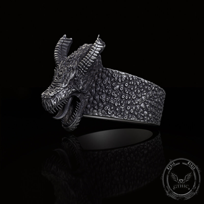 Broken Horn Ferocious Dragon Sterling Silver Ring