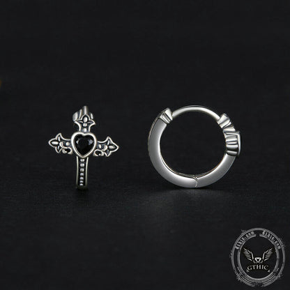 Budded Cross Heart Zircon Sterling Silver Earrings
