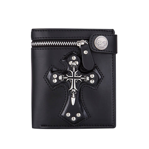 Budded Cross Pu Leather Skull Wallet