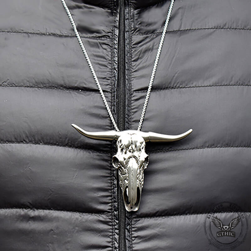 Bull Head Multi Tool Damascus Necklace