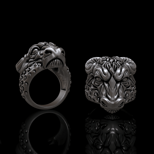 Bull Head Sterling Silver Animal Ring