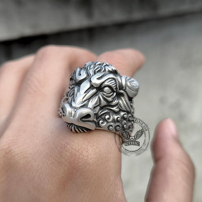 Bull Head Sterling Silver Animal Ring