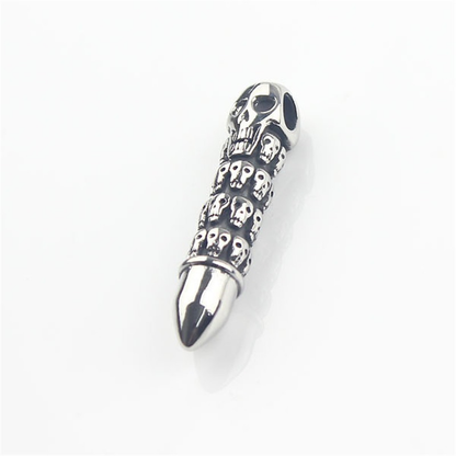 Bullet Shape Pendant Necklace Engraved With Sculls / Alternative Jewelry