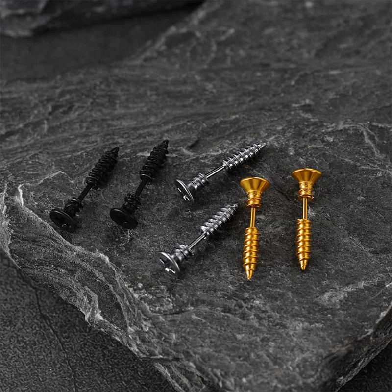 Screw Back Stud Earrings Set of 3 Pairs for