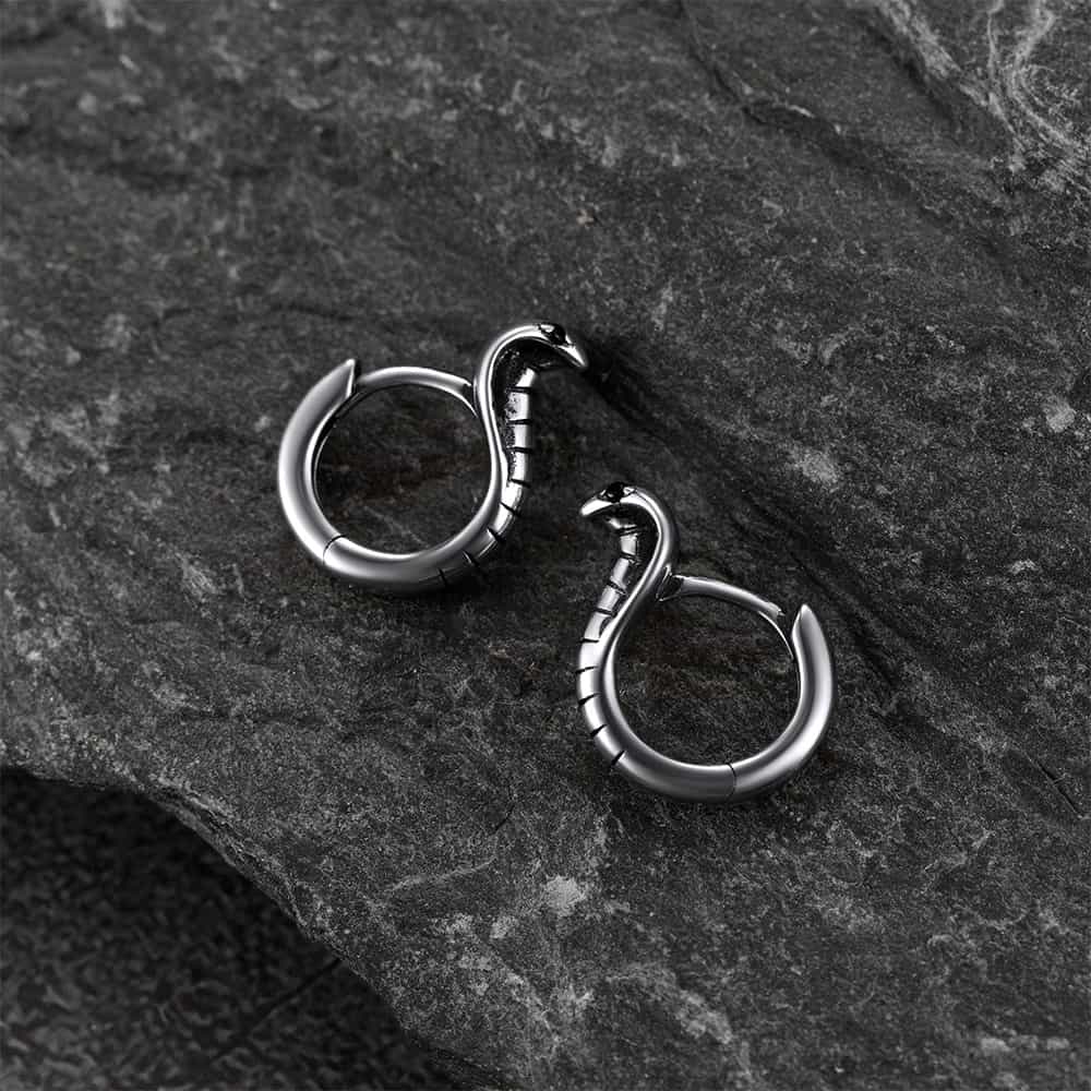Sterling Silver Cobra Snake Huggie Hoop Earrings for