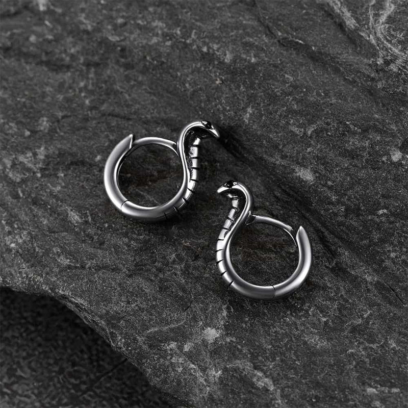 Sterling Silver Cobra Snake Huggie Hoop Earrings for