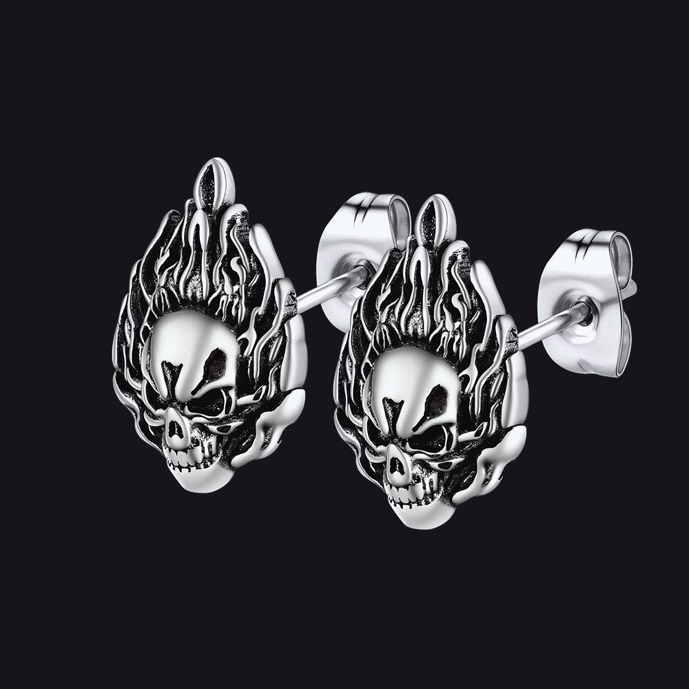 Flame Skull Stud Earrings for