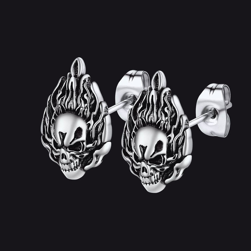 Flame Skull Stud Earrings for