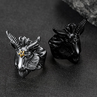 Satanic Baphomet Goat Ring for With Pentagram