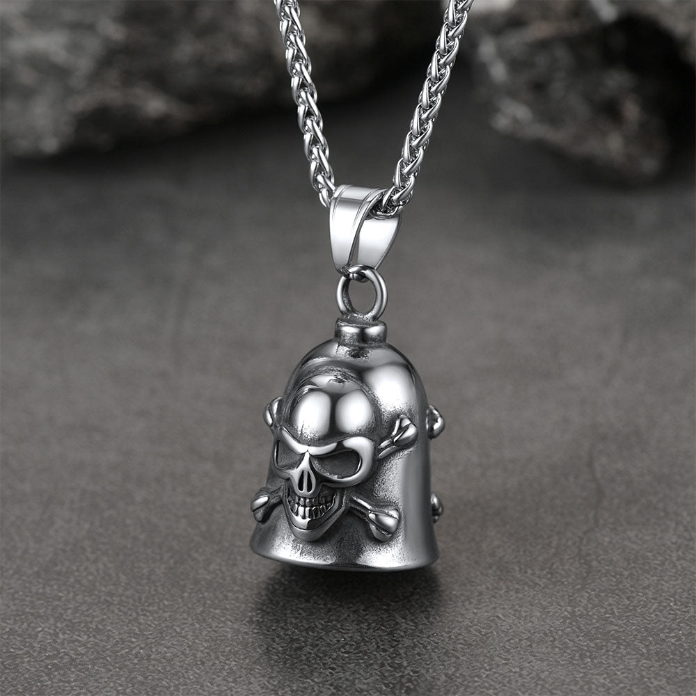 Biker Skull Bell Pendant Necklace Gift for Motorcycle