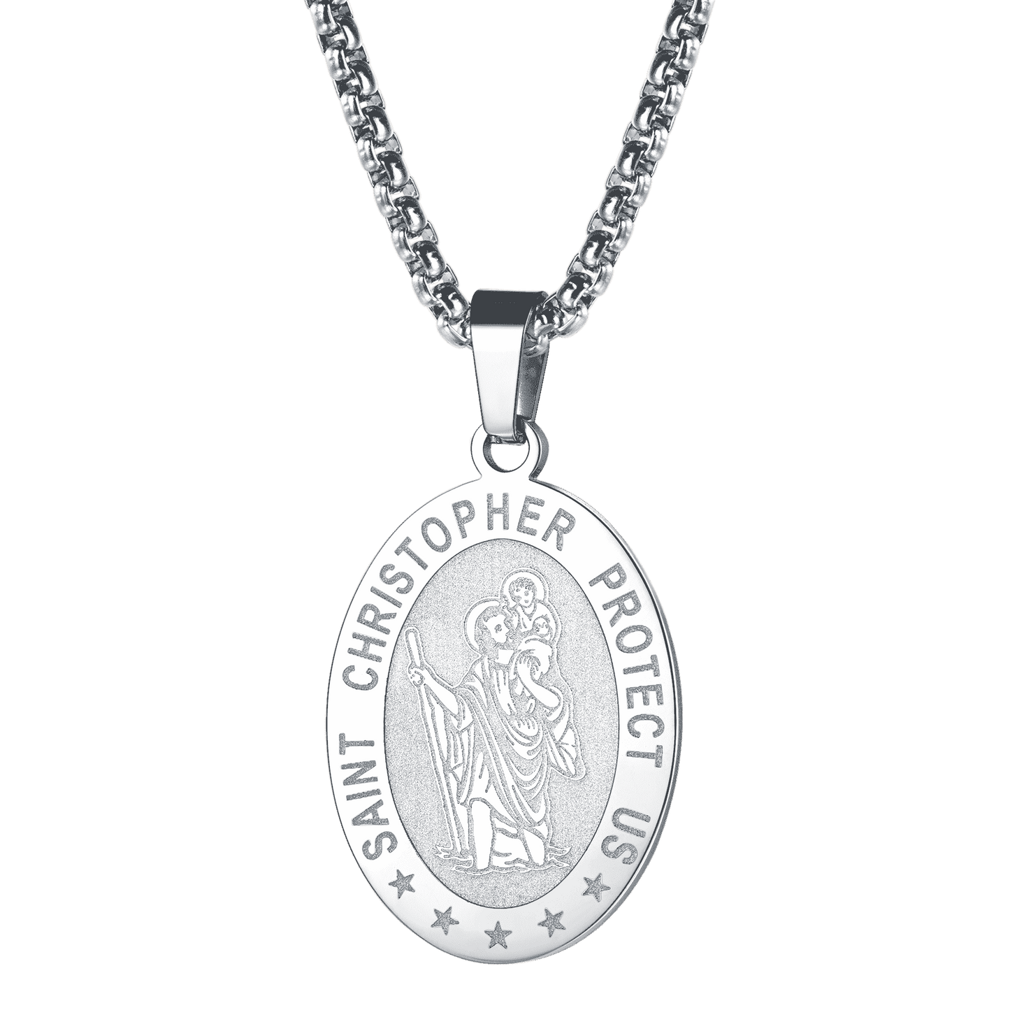 Oval Christian Saint Christopher Protection Medal Necklace for