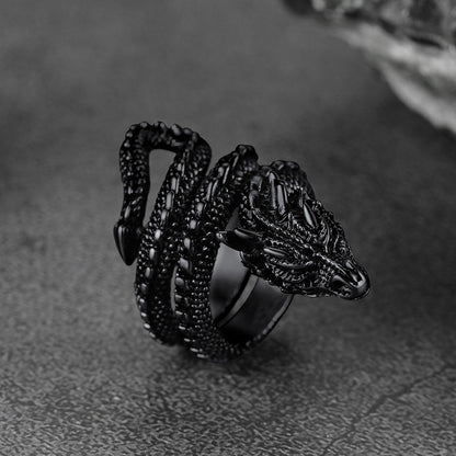 Punk Coiled Dragon Stainless Steel Ring for