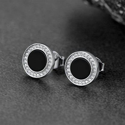 Black Onyx Diamond Stud Earrings for Sterling Silver