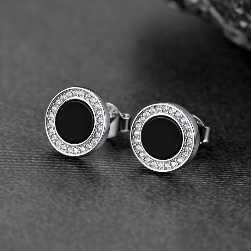 Black Onyx Diamond Stud Earrings for Sterling Silver