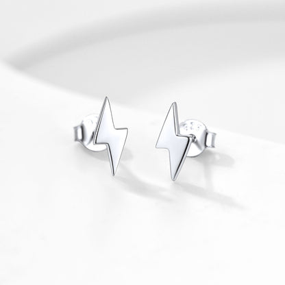 Sterling Silver Lightning Bolt Stud Earrings for