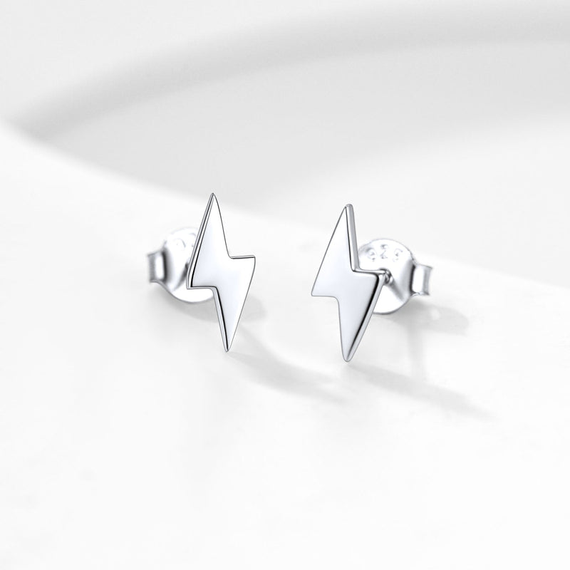 Sterling Silver Lightning Bolt Stud Earrings for
