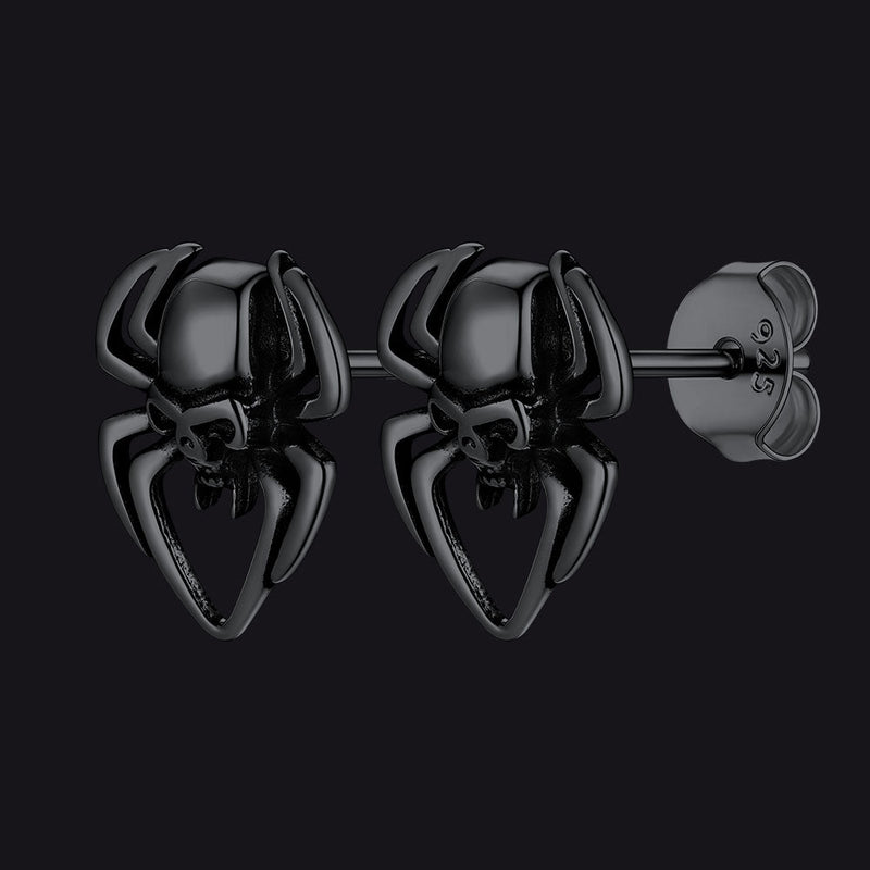Spider Skull Stud Earrings in Sterling Silver Halloween Gift