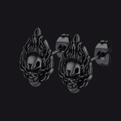 Flame Skull Stud Earrings for