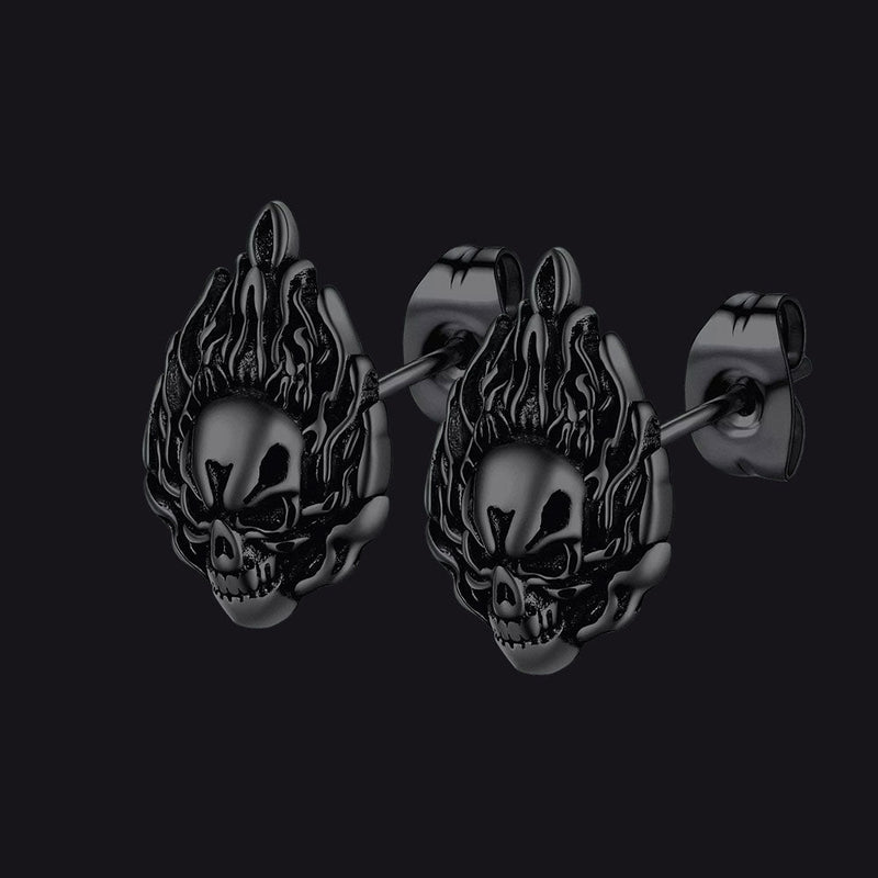 Flame Skull Stud Earrings for