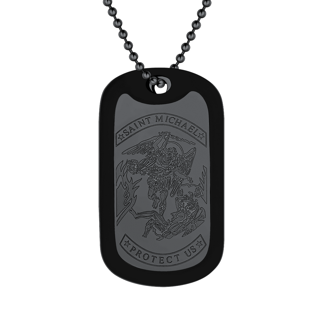 Engraved Military Saint Michael Necklace Dog Tag for