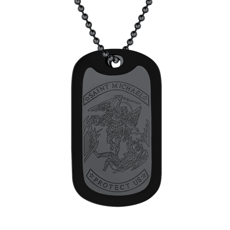 Engraved Military Saint Michael Necklace Dog Tag for