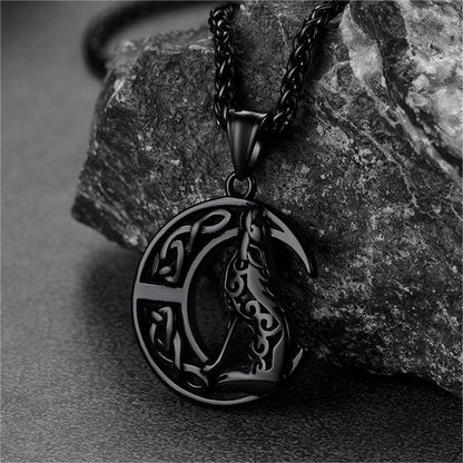 Viking Celtic Crescent Moon Wolf Necklace Pendant for