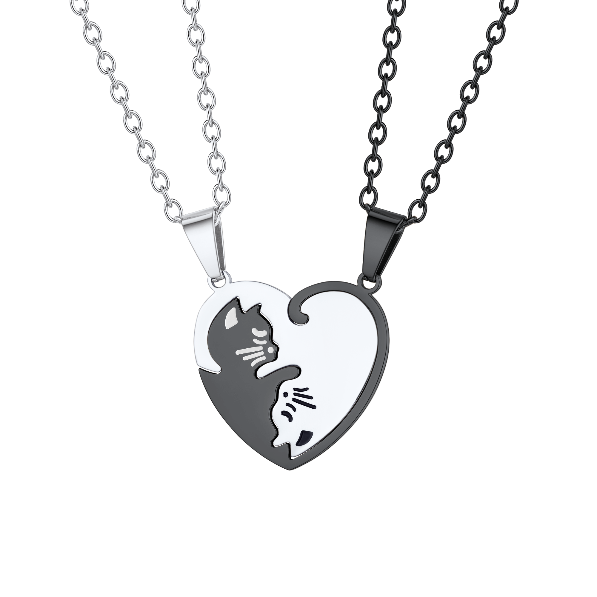 Custom Cat Heart Matching Puzzle Necklaces for Couples Bff Pet Lover
