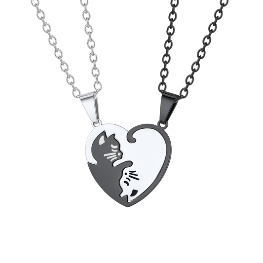Custom Cat Heart Matching Puzzle Necklaces for Couples Bff Pet Lover