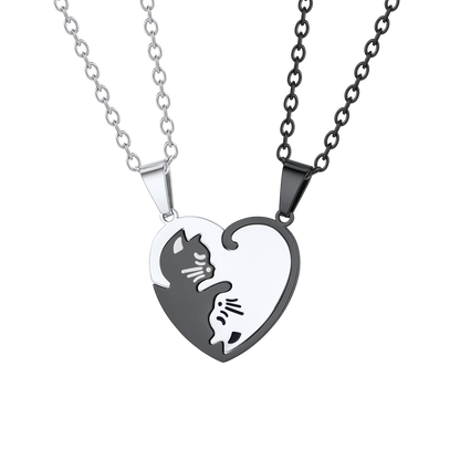Custom Cat Heart Matching Puzzle Necklaces for Couples Bff Pet Lover