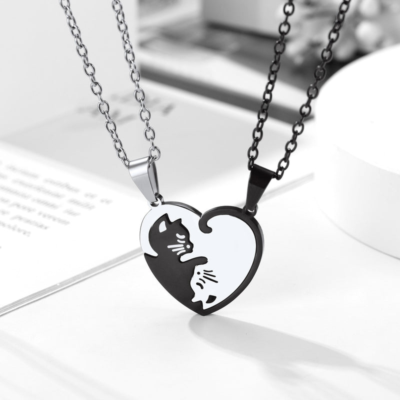 Custom Cat Heart Matching Puzzle Necklaces for Couples Bff Pet Lover