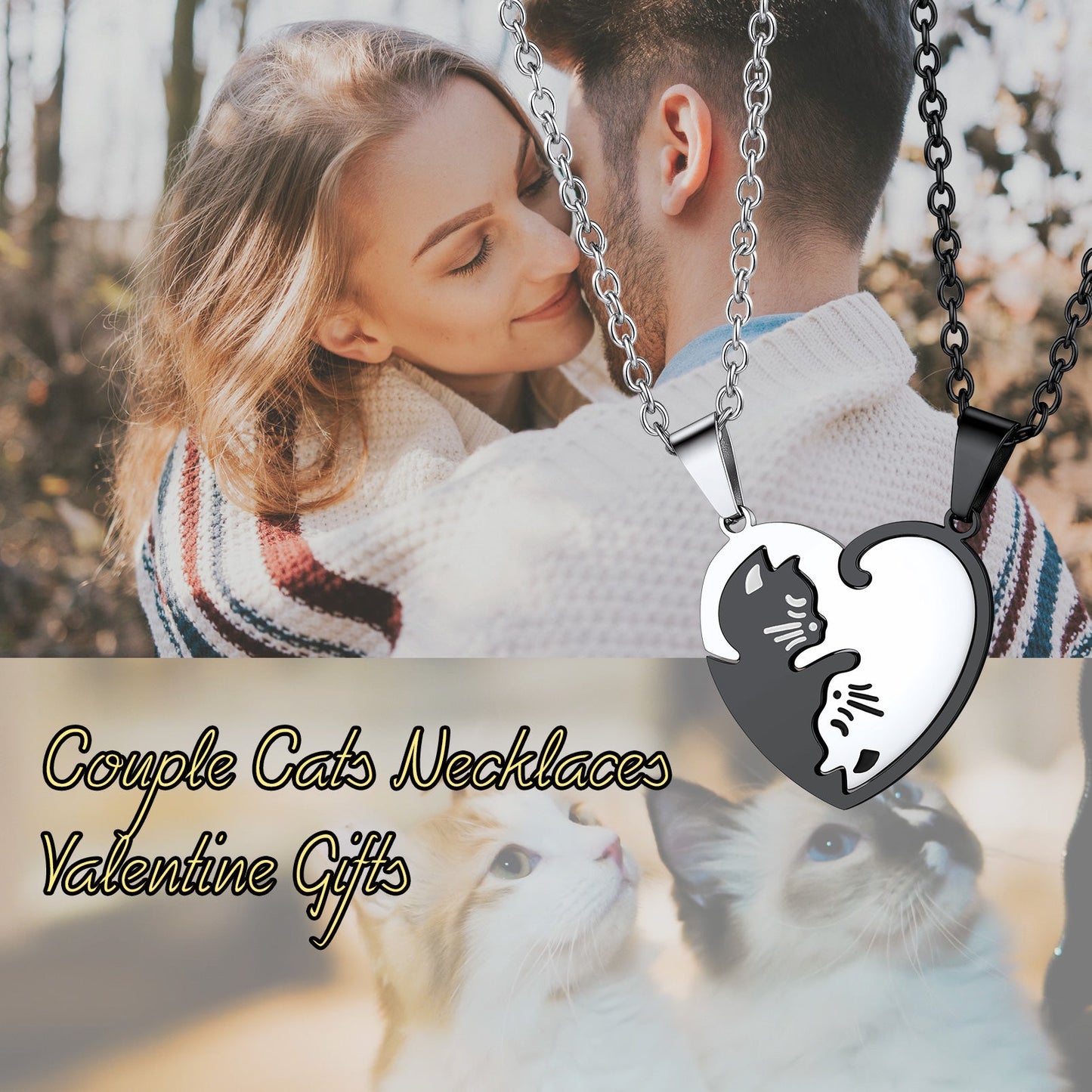 Custom Cat Heart Matching Puzzle Necklaces for Couples Bff Pet Lover