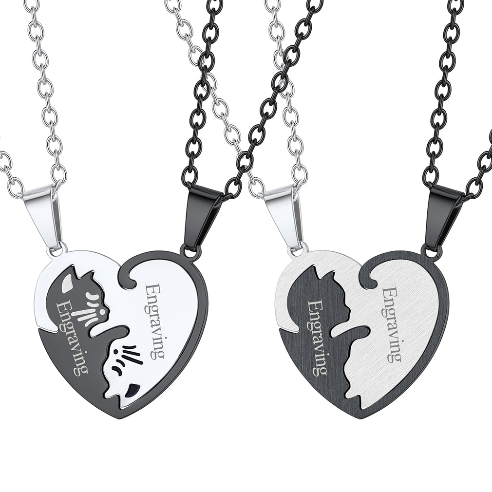 Custom Cat Heart Matching Puzzle Necklaces for Couples Bff Pet Lover
