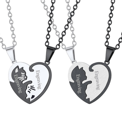 Custom Cat Heart Matching Puzzle Necklaces for Couples Bff Pet Lover
