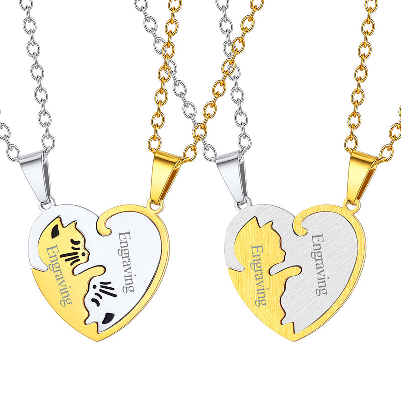 Custom Cat Heart Matching Puzzle Necklaces for Couples Bff Pet Lover