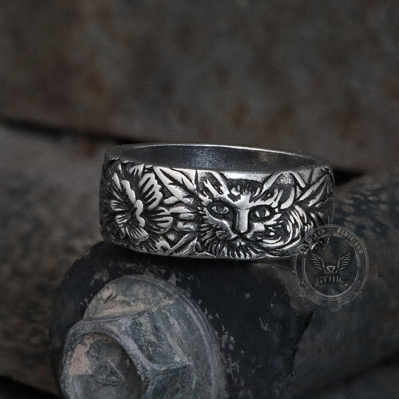 Cat in Flowers Alloy Ring