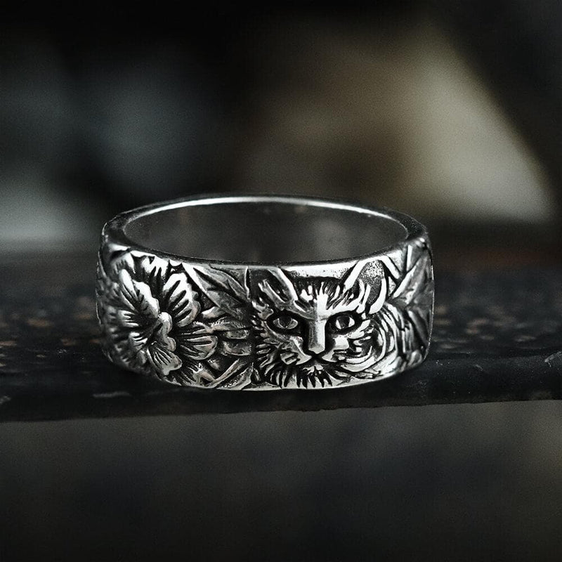 Cat in Flowers Alloy Ring