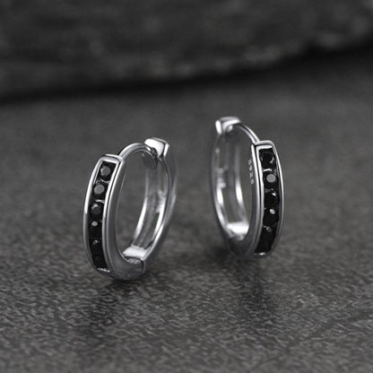 Sterling Silver Black Onyx Huggie Hoop Earrings for